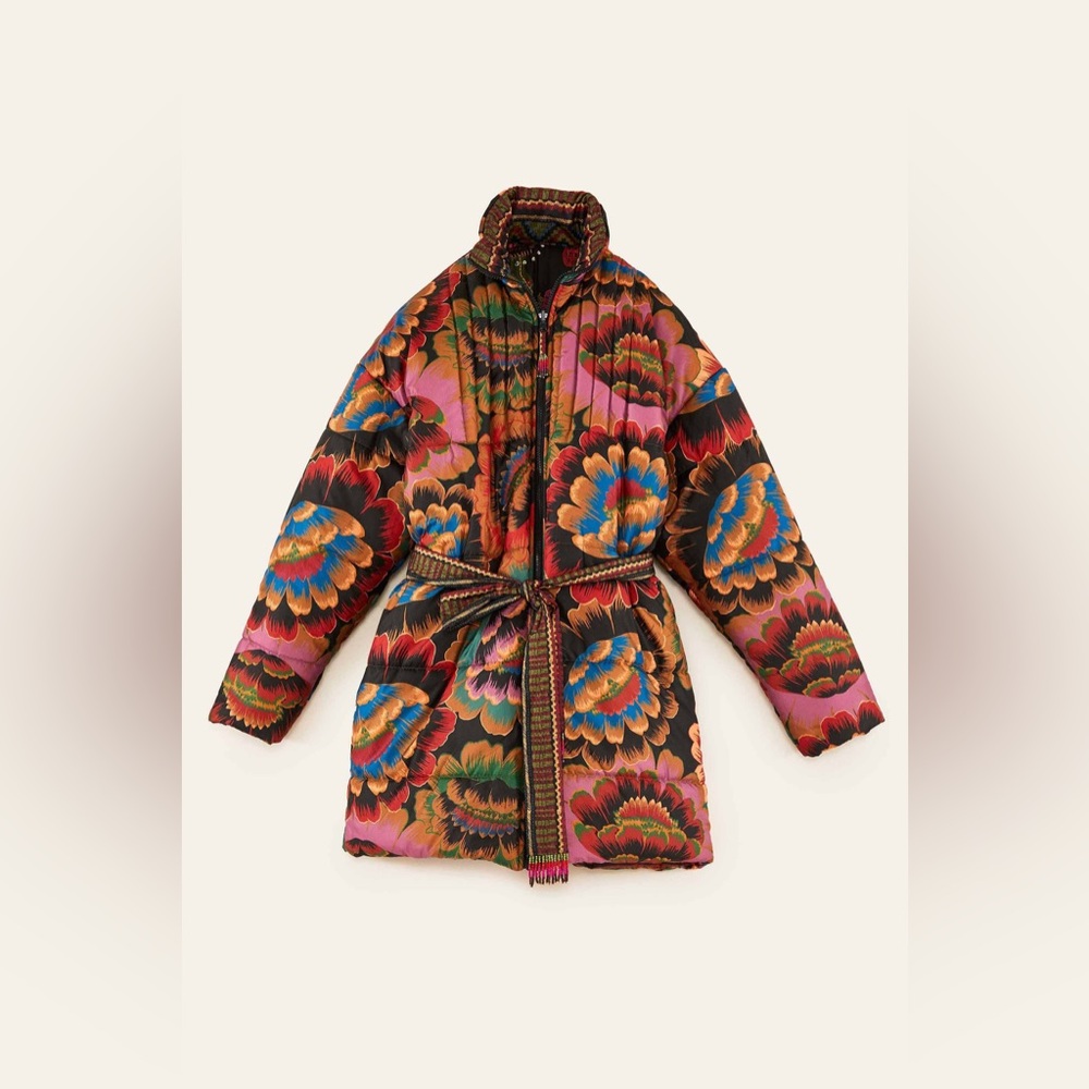 NWOT Farm Rio Crazy Mix Belted Puffer Jacket L